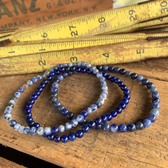 ✨LAPIS+SODALITE STACKING BEAD BRACELET SET 4mm✨ - Picture 4 of 7